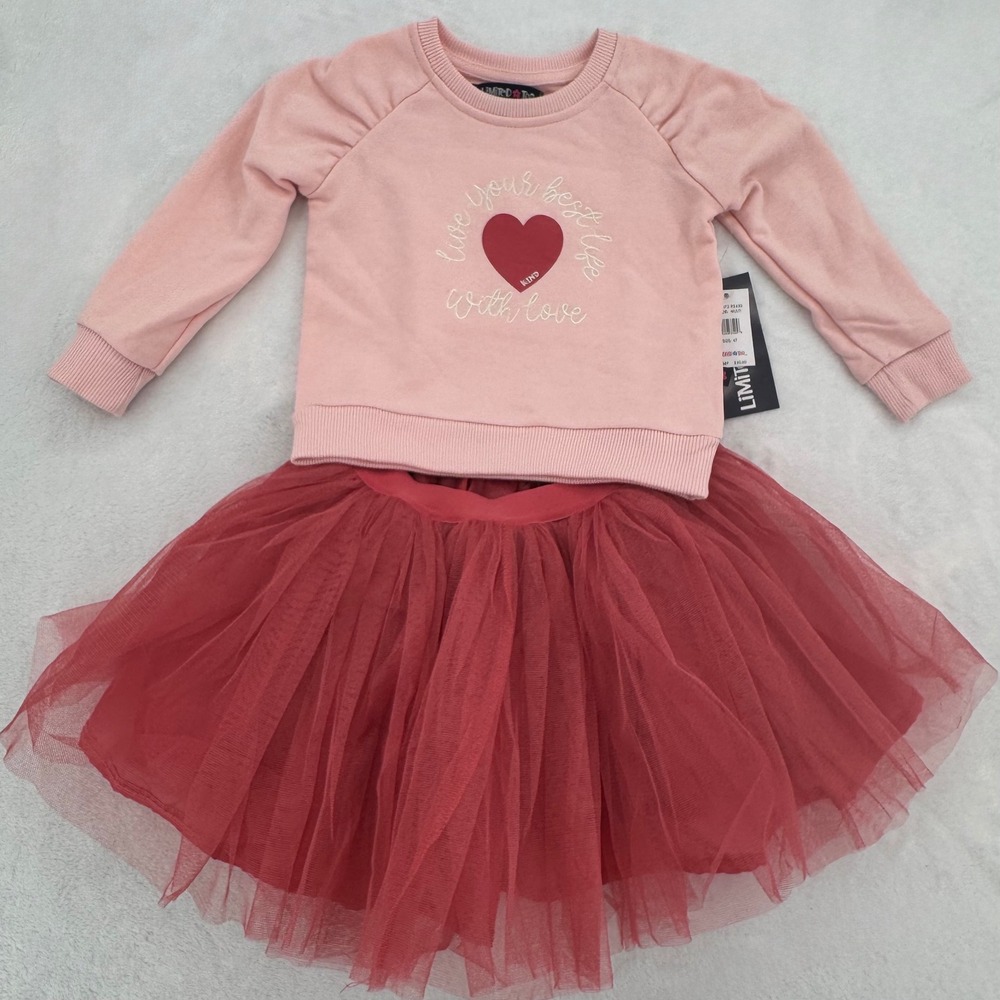 New Limited Too Girls Pink Sweatshirt & Tulle Skirt 2pc Outfit Size 4T Coquette